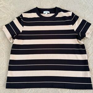 COS Black and Beige Striped Crew Tee